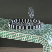 Zelda Stripe Bone Inlay Tray Round Black
