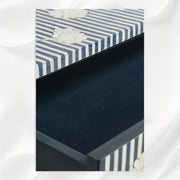 Open drawer view of Ada 6-drawer grey buffet & sideboard with bone inlay 4