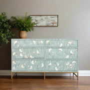 Ada Bone Inlay Chest of 6 Drawers Indigo Light Green 1