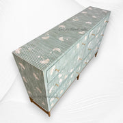 Ada Bone Inlay Chest of 6 Drawers Indigo Light Green 2