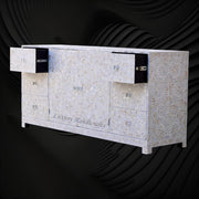 Alexa Mother of Pearl Inlay Media Cabinet with two Open drawer White 3