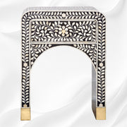 Front look Alice Bone Inlay Bedside1-Drawer Black 6