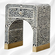 Alice Bone Inlay Bedside Table with Drawers – Black Nightstand