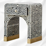 Handcrafted Black Bone Inlay Bedside Table with Storage Drawers