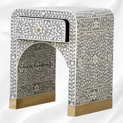 Grey Bone Inlay Nightstand – Modern Bedroom Decor