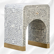 Luxury Bone Inlay Bedside Table in Grey – 1 Drawer Design