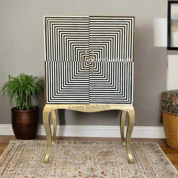 Bella Bone Inlay Bar Cabinet Stripe Black