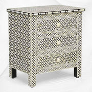 Black Bone Inlay 3 Drawer Bedside Geometric