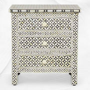 Black Bone Inlay 3 Drawer Bedside Geometric