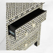 Black Bone Inlay 3 Drawer Bedside Geometric