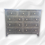 Black Bone Inlay 9 Drawer Checks Design Chest