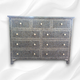 Black Bone Inlay 9 Drawer Checks Design Chest