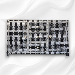 Black Bone Inlay Tic Tac 3 Drawer 2 Door Sideboard