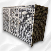 Black Bone Inlay Tic Tac 3 Drawer 2 Door Sideboard 1