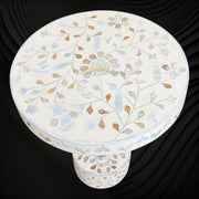 Blooming Flowers MOP Inlay Round Accent Table Beige 1
