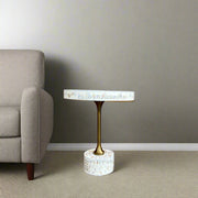 Blooming Flowers MOP Inlay Round Accent Table Beige