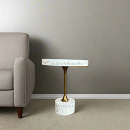 Blooming Flowers MOP Inlay Round Accent Table Beige