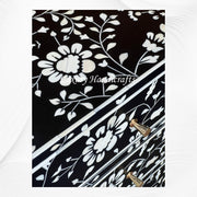 Artisan-Made Black Bone Inlay Bedside Table with Intricate Flower Detailing