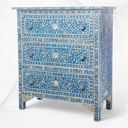 Blue Mother Of Pearl Inlay 3 Drawer Chest Floral 1