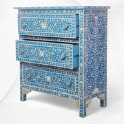 Blue Mother Of Pearl Inlay 3 Drawer Chest Floral 2