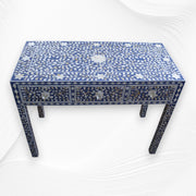 Blue Mother Of Pearl Inlay Floral 3 Drawer Console Table 2