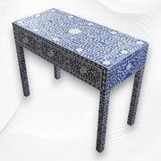 Blue Mother Of Pearl Inlay Floral 3 Drawer Console Table 6