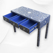 Blue Mother Of Pearl Inlay Floral 3 Drawer Console Table 1