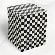 Black Checkerboard Inlay Bedside Table - Handcrafted Bone Inlay Nightstand