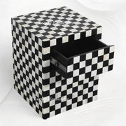 Bone Inlay Checkerboard Nightstand Black - Contemporary Bedside Table Design