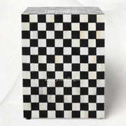 Black Bone Inlay Checkerboard Bedside Table - Stylish and Functional Nightstand