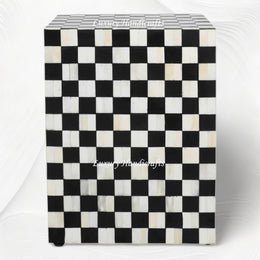 Black Bone Inlay Checkerboard Bedside Table - Stylish and Functional Nightstand