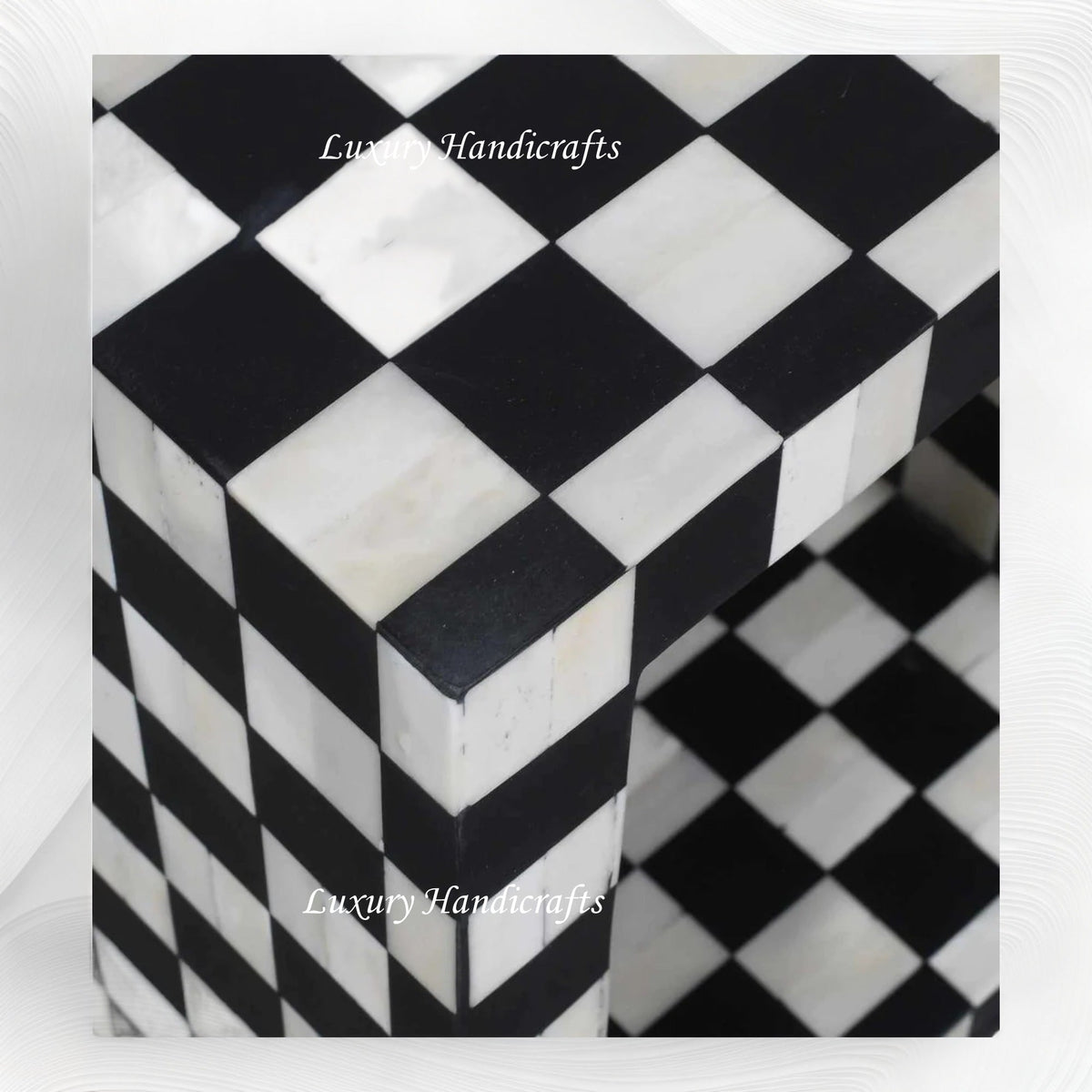 Bone Inlay Checkerboard Side Table Black – Luxury Handicrafts UAE