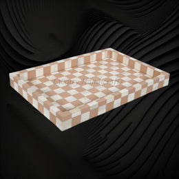 Bone Inlay Checkerboard Tray Almond 1