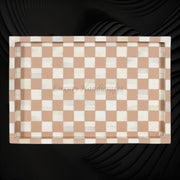 Bone Inlay Checkerboard Tray Almond 2