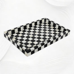 Bone Inlay Checkerboard Tray Black 1