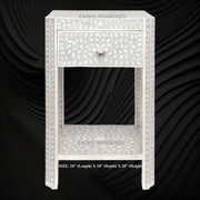 Grey Bone Inlay Edge Floral Bedside Table with detailed floral patterns, perfect for modern bedroom decor.