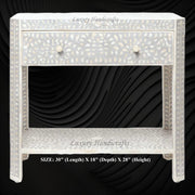 Elegant Bone Inlay Floral Bedside Grey, stylish bedside table with intricate floral design for bedroom