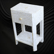 Elegant White Bone Inlay Nightstand with Floral Design