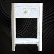 White Bone Inlay Edge Floral Bedside Table for Bedroom