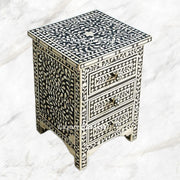 Bone Inlay Floral 3 Drawers Bedside Black 2