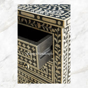 Bone Inlay Floral 3 Drawers Bedside Black 3