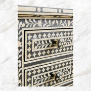 Bone Inlay Floral 3 Drawers Bedside Black 4