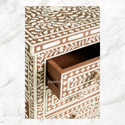 Bone Inlay Floral 3 Drawers Bedside Brown 4