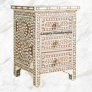 Bone Inlay Floral 3 Drawers Bedside Brown 2