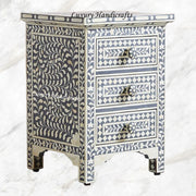 Bone Inlay Floral 3 Drawers Bedside Grey 2