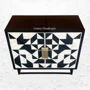 Bone Inlay Geometric 2 Door Cabinet Black 2