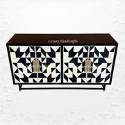 Bone Inlay Geometric 4 Door Sideboard Black 2