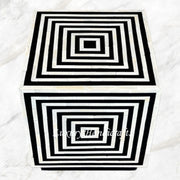 Bone Inlay Stripe Cube Side Table Black 3