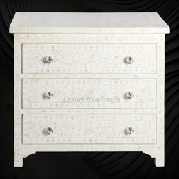 Bone Inlay Floral 3 Drawer Chest White 1