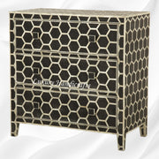 Bone Inlay Chest of 3 Drawer Honeycomb Black 2